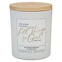 Glass Candle w/Bamboo Lid White God Works Rom. 8:28