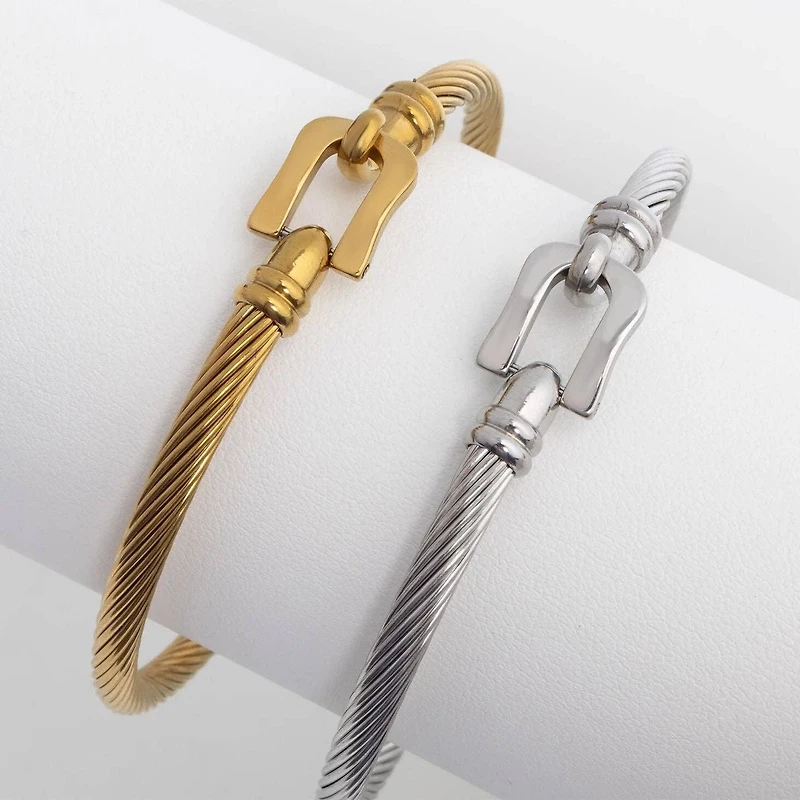Silver Buckle Clasp Bangle Bracelet