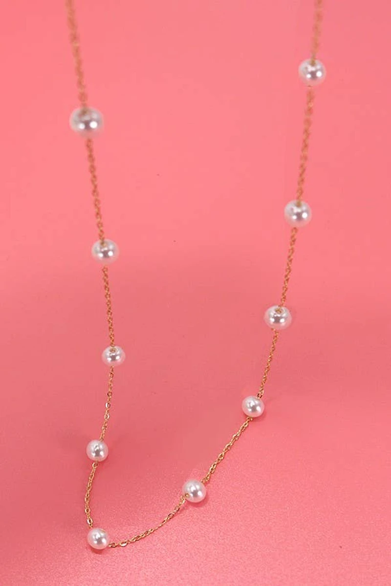 TITANIUM STEEL PEARL STATION NECKLACE