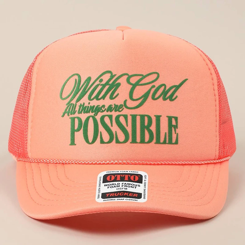 With God All Possible Trucker Hat/ Neon Pink