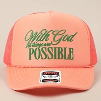 With God All Possible Trucker Hat/ Neon Pink