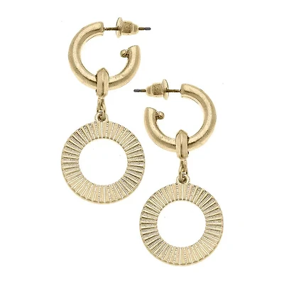 Gold Savannah Disc Drop Hoop Earrings