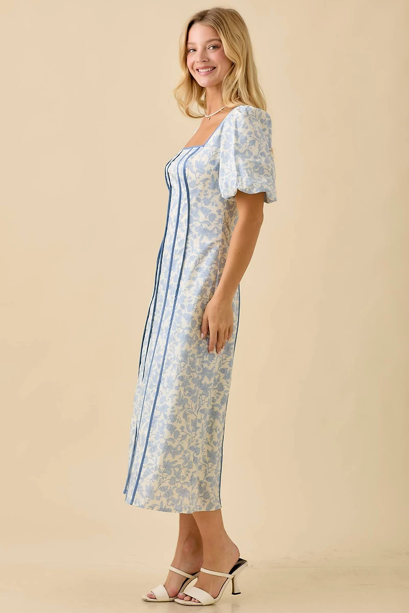 Square Neck Bubble Sleeve Dress