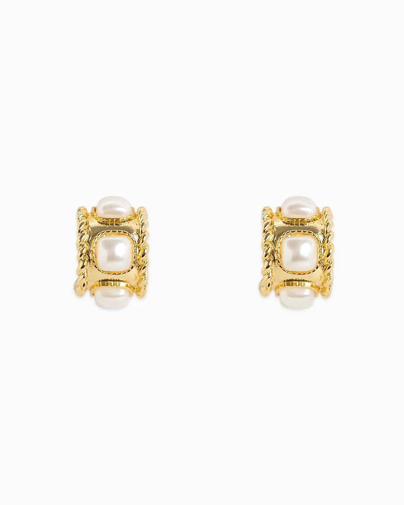Gold Rope Textured Pearl Hoop Earring