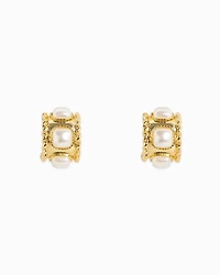 Gold Rope Textured Pearl Hoop Earring