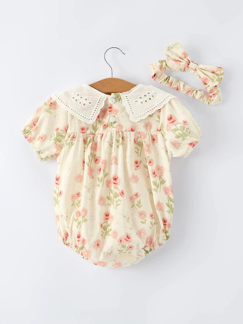 Rose Lace Baby Girl Romper w/ Headband