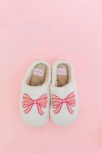 Fuzzy Plush Slippers with Pink Bow