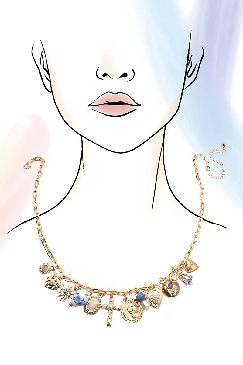 CHARM NECKLACE-PORCELAIN HEARTS CROSS NECKLACE | 80N91593