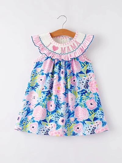 “I Love MAMA”Embroidery Smocking Baby Girls Dress