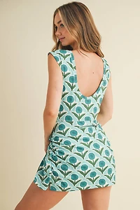 Blue Retro Floral Print Sports Dress