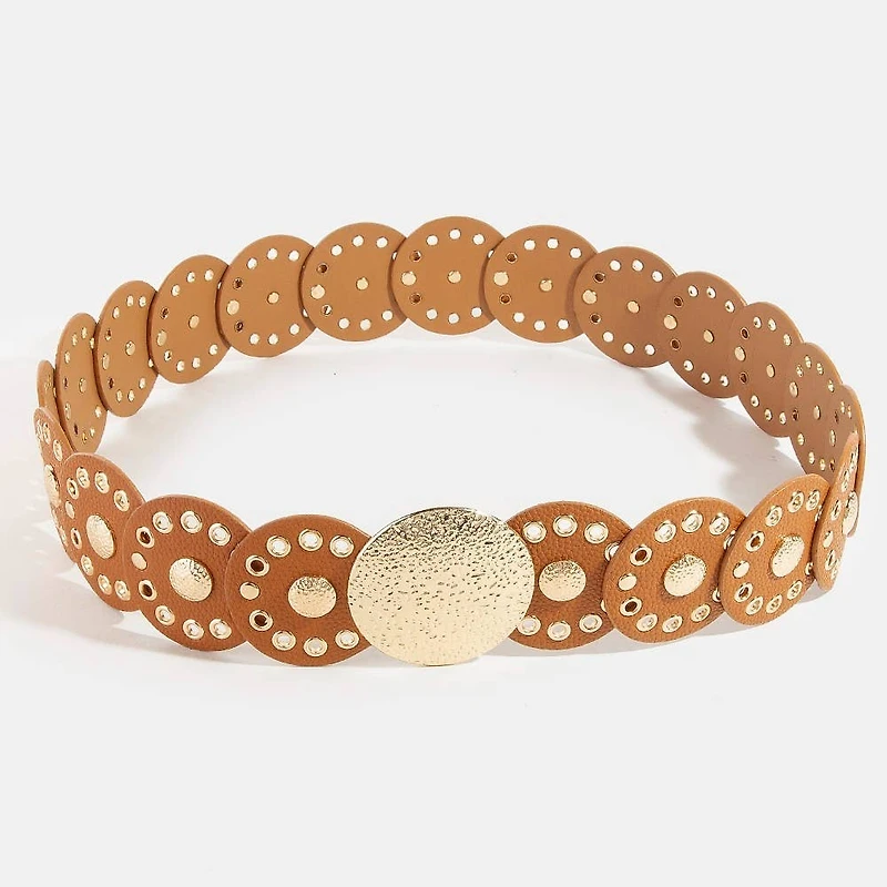 Brown Hammered Accent Faux Leather Belt