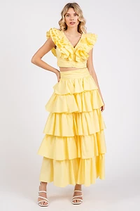Lemon Yellow Ruffle Frill Skirts Set