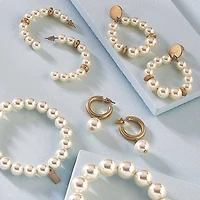 Beth Pearl Drop Hoop Earrings in Ivory