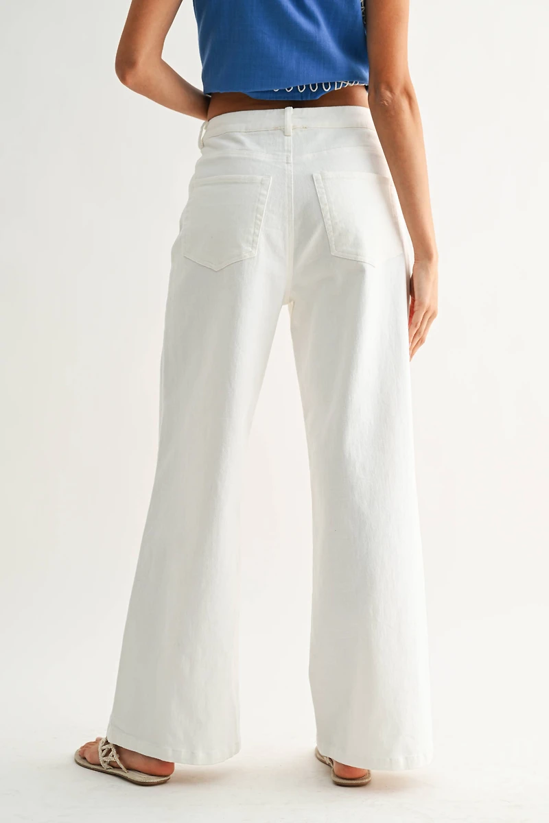 White Wide-Leg Trousers w/ Cutout