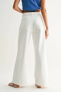 White Wide-Leg Trousers w/ Cutout