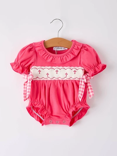 Hot Pink Smocked Church Christening Romper