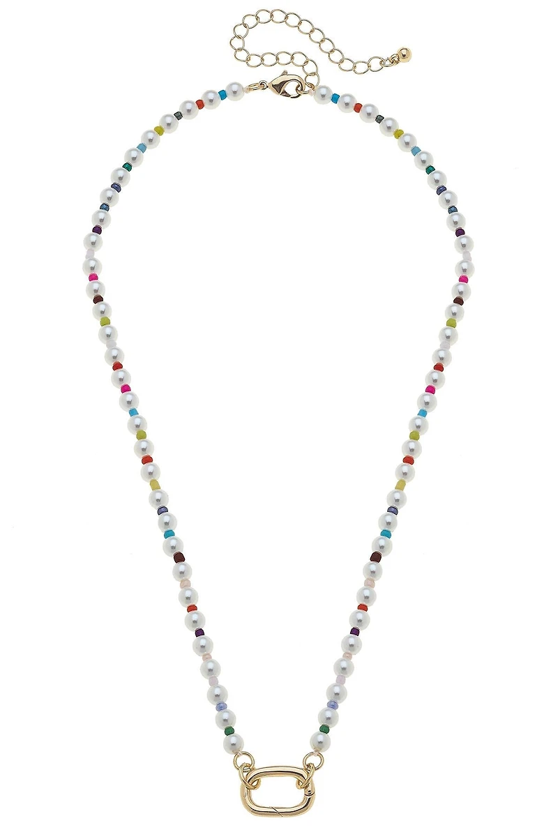Mazie Rainbow Pearl Charm Necklace Big Clasp
