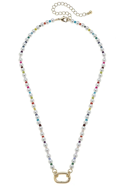 Mazie Rainbow Pearl Charm Necklace Big Clasp