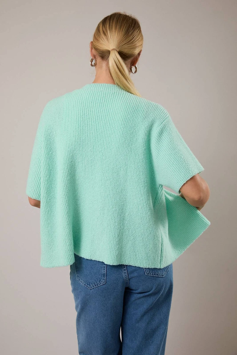 Mint Shortsleeve Ribbed Sweater Cardigan