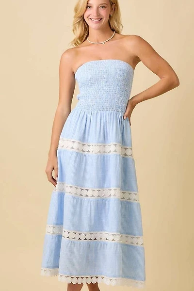 Summer Midi Tube Dress With Contrasting Lace