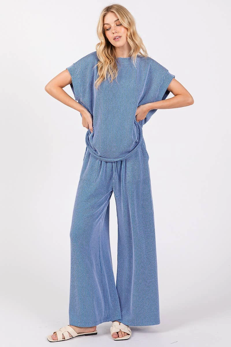 Striped Rib Knit Lounge Set