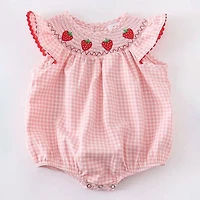 Girls Strawberry Plaid Smocked Romper