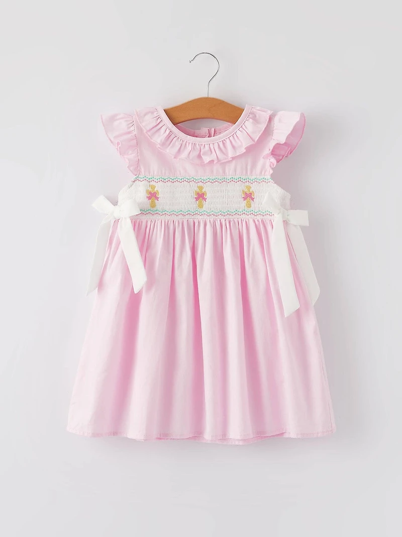 Smocking Easter Embroidered Ruffles Girls Pink