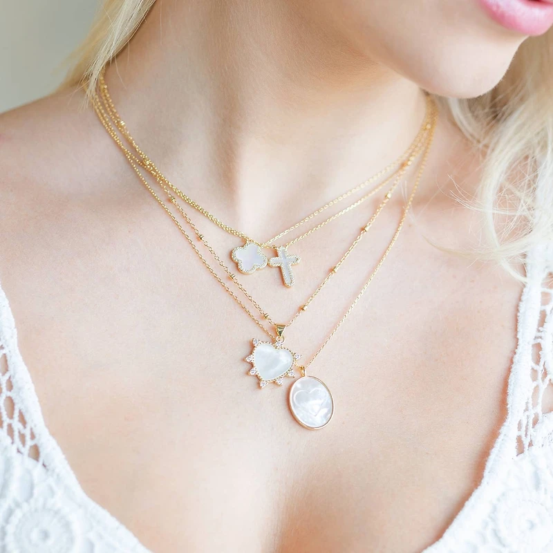 Good Fortune, Shell Pave Quatrefoil Necklace
