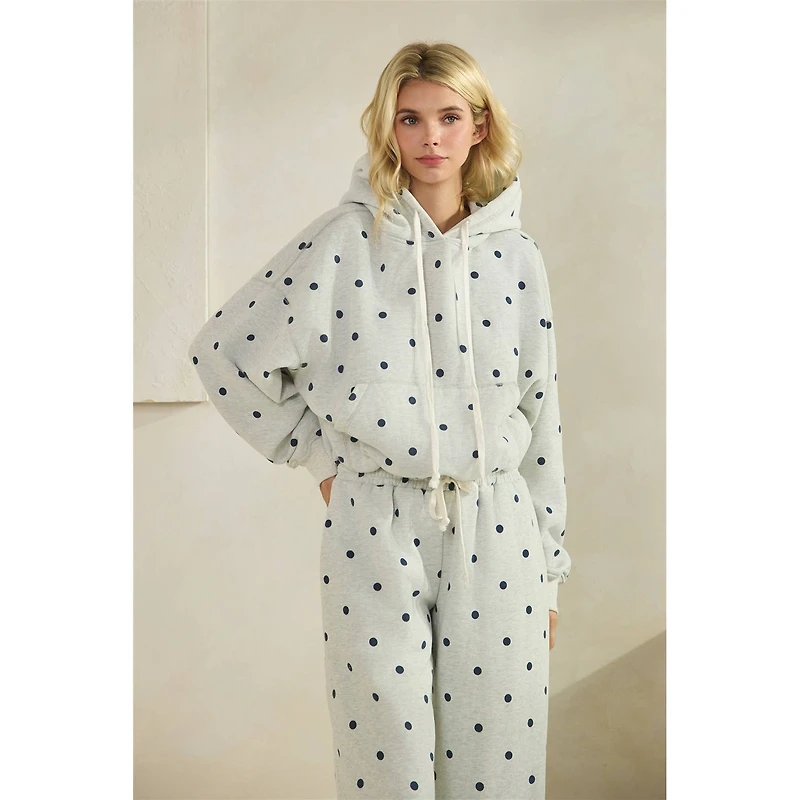 Printed Bubble Hem Knit Hoodie