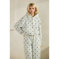 Printed Bubble Hem Knit Hoodie