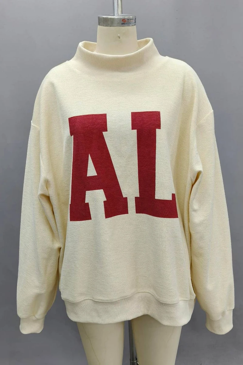 Cream Printed Alabama & AL Mockneck