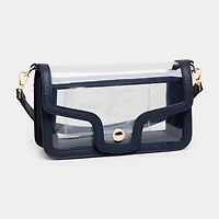 Solid Faux Leather Transparent Rectangle Shoulder Bag: Tan