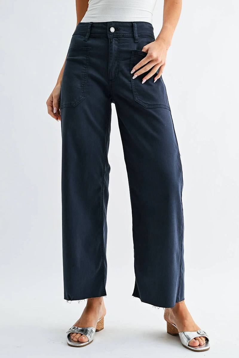 Navy Stretch Twill Utility Wide Leg