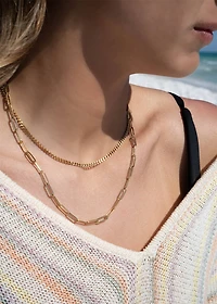18K Gold Stainless Steel and Paperclip Layered Chain Necklace