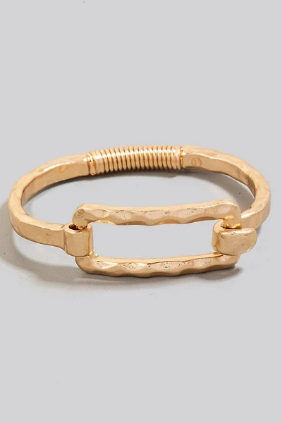 Hammered Rectangle Coil Spring Hook Bangle Bracelet