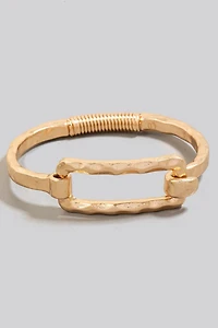 Hammered Rectangle Coil Spring Hook Bangle Bracelet
