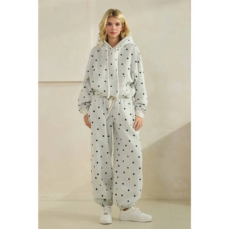 Printed Bubble Hem Knit Hoodie