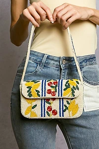Beaded Cherry Pattern Shoulder Bag