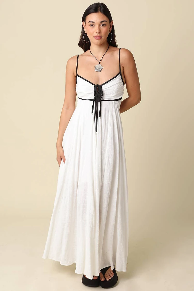 White Sian Contrast Tie Maxi Dress