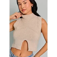 Oatmeal Mock Neck Cutout Crop Sweater