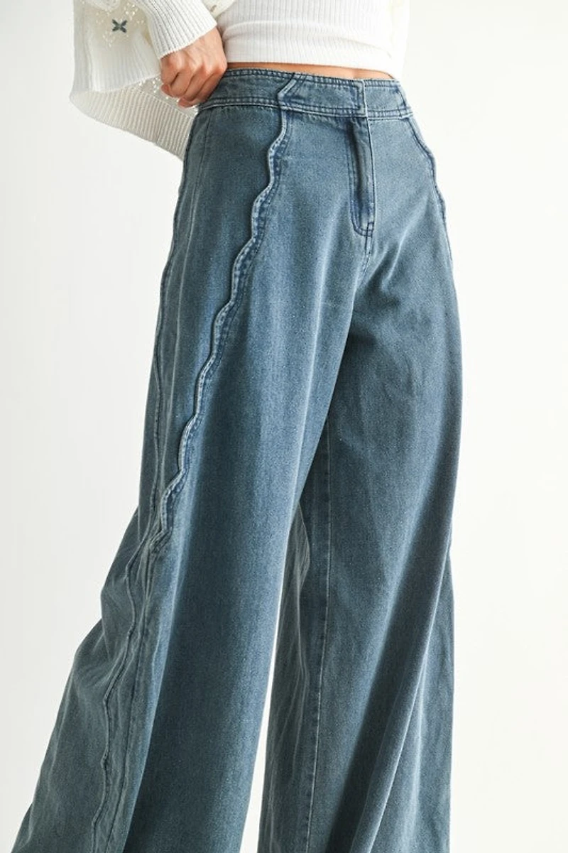 Scallop Wide Leg Denim Pants