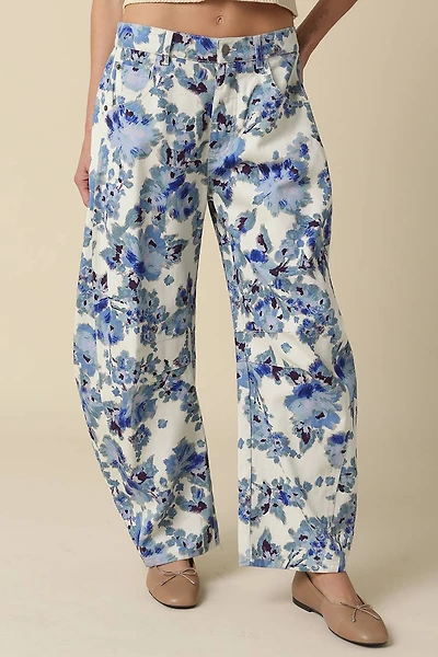 White & Blue Floral Baggy Pants
