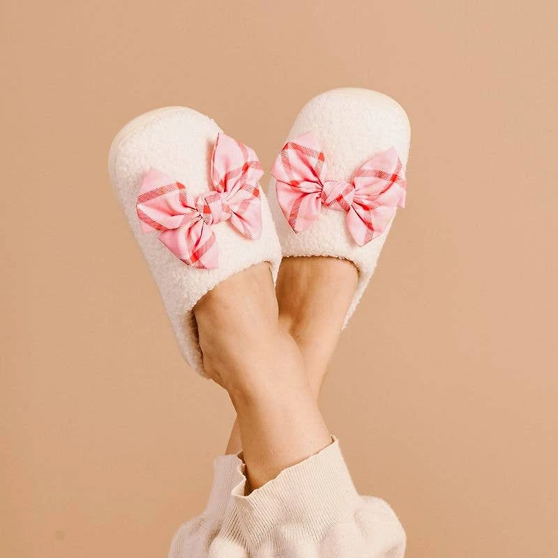 Fuzzy Slippers Betty Bow Plaid