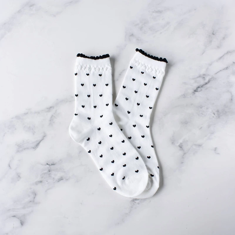 White & Black Heart Casual Socks