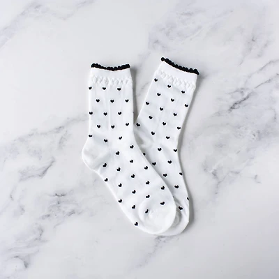 White & Black Heart Casual Socks
