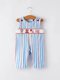 4th of july Toddler Boys Ice Cream Striped Smocking Embroidered Romper