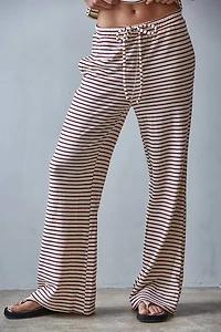 Cream & Burgendy Striped Flare Pants