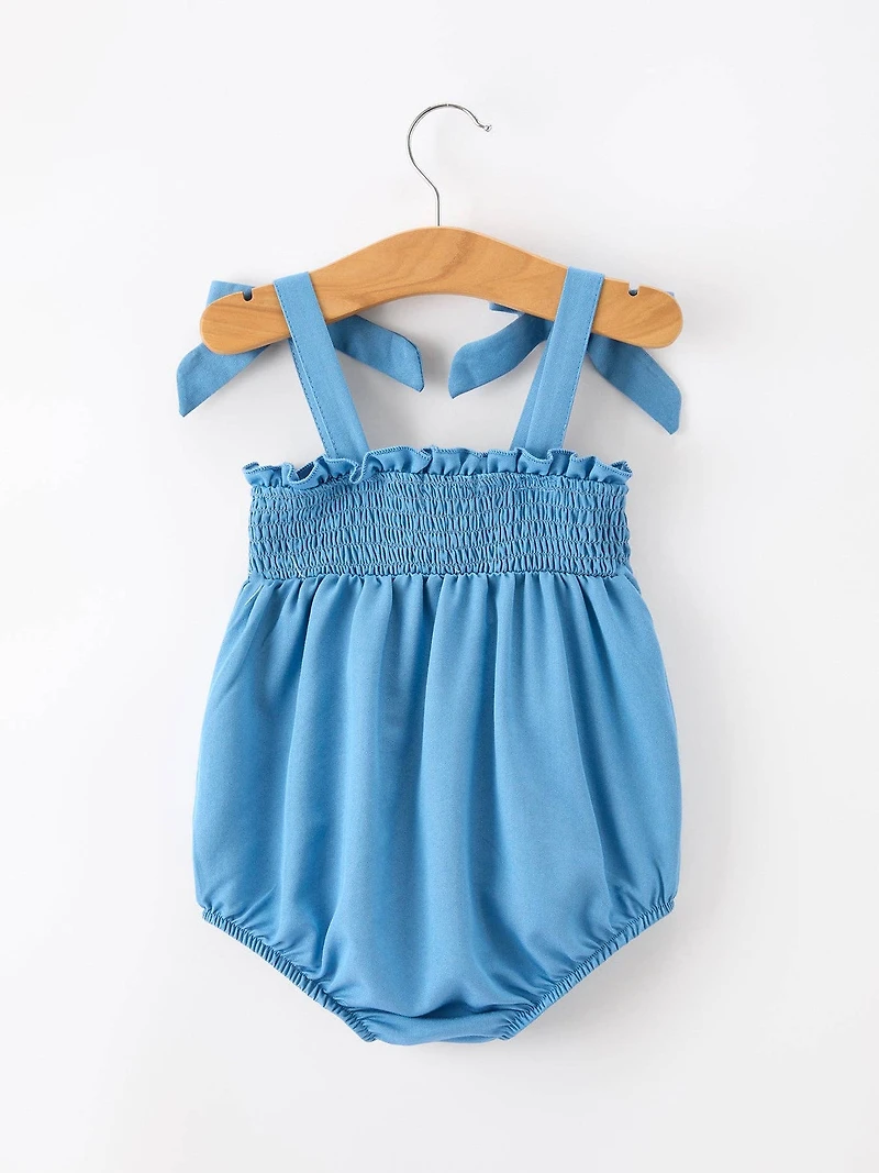 Bow Baby Romper Smocked Strap Bubble