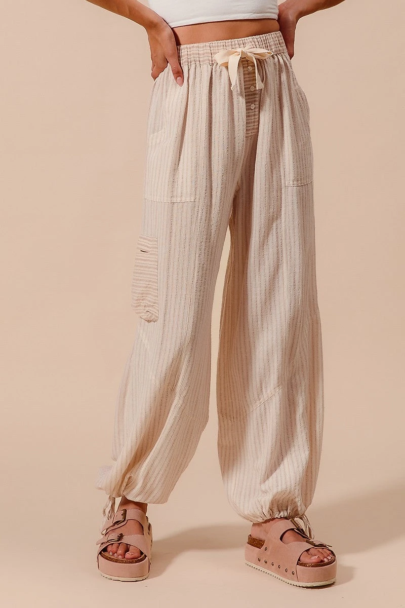 Beige Stripe Balloon Pants