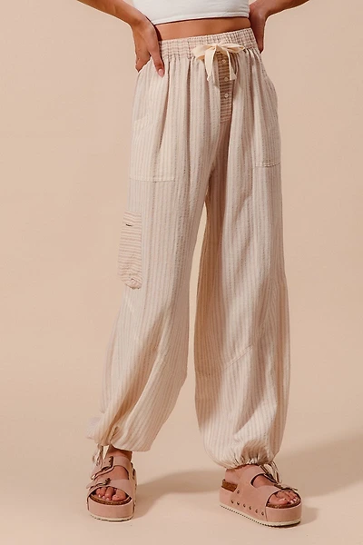 Beige Stripe Balloon Pants